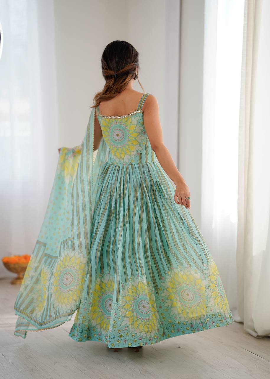 Sunflower Lehriya Printed Gown Set