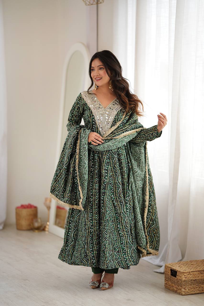 Bandhani Mirror Embroidered Gown Set