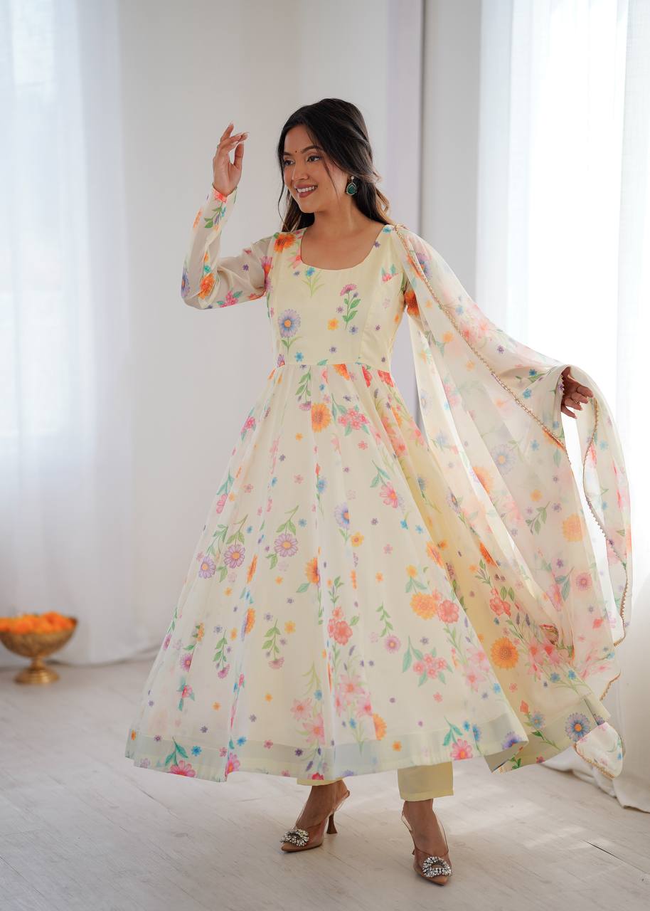 Ivory Glow Organza Anarkali Set
