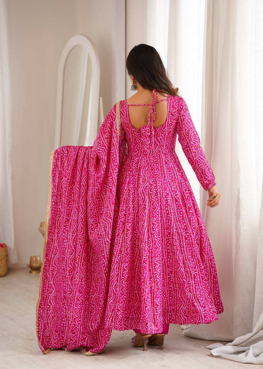 Bandhani Mirror Embroidered Gown Set