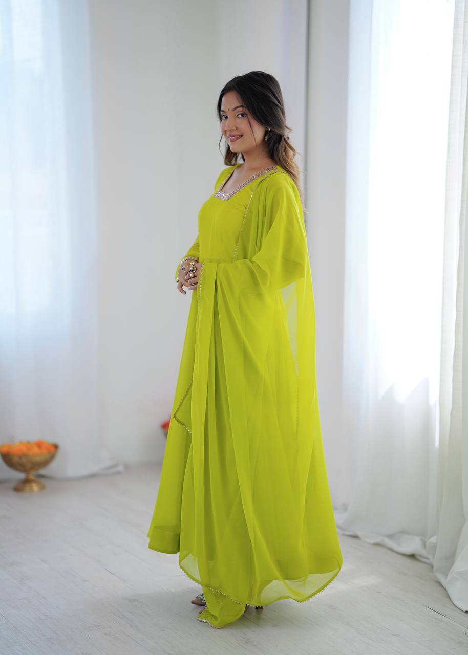 Mehreen Lime Georgette Anarkali Set