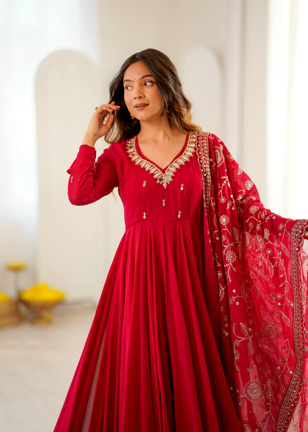 Ruhani Mirror Embroidered Gown Set