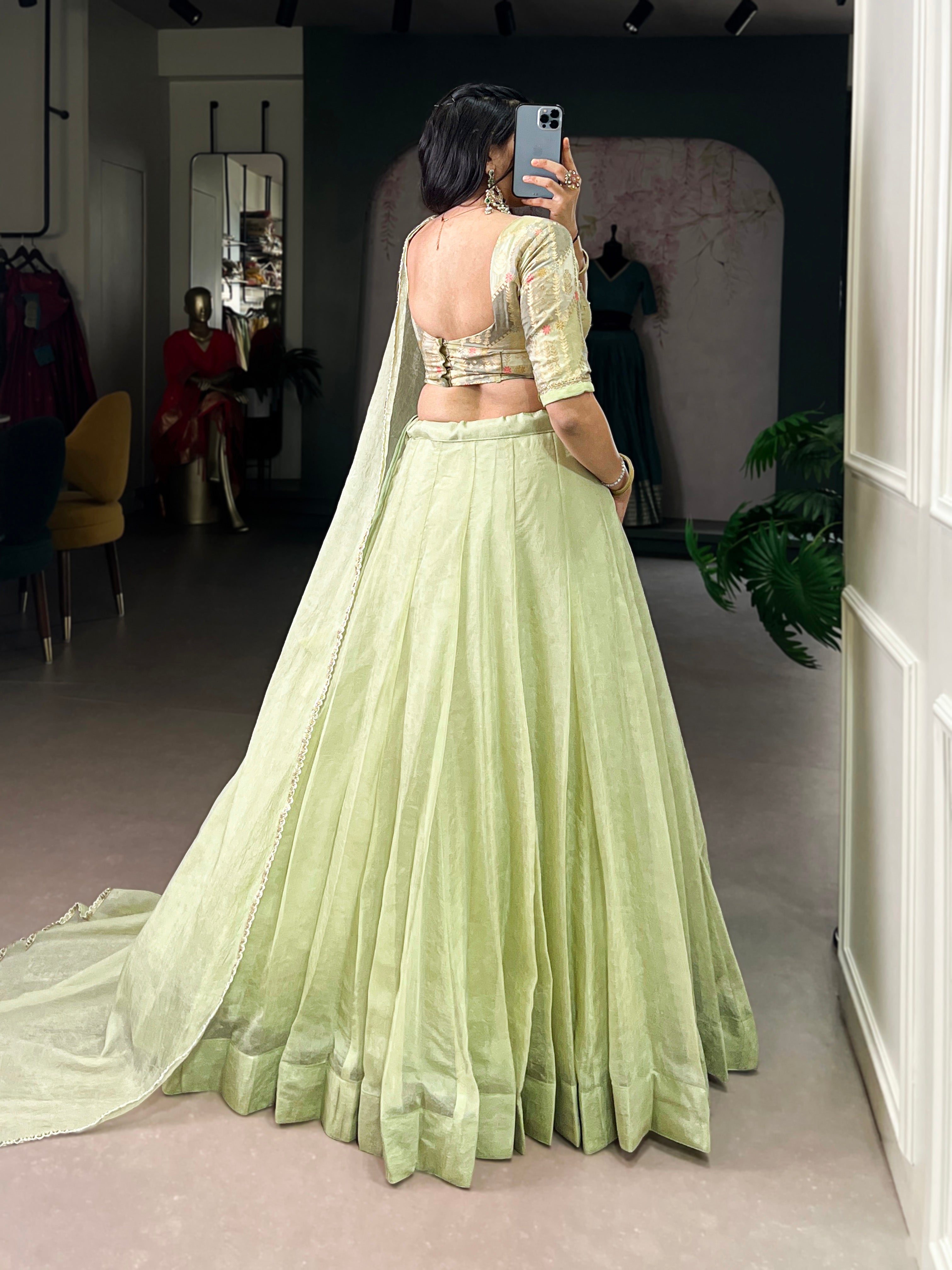 Yuvika green Allen crush lehenga choli with sequins and beads work