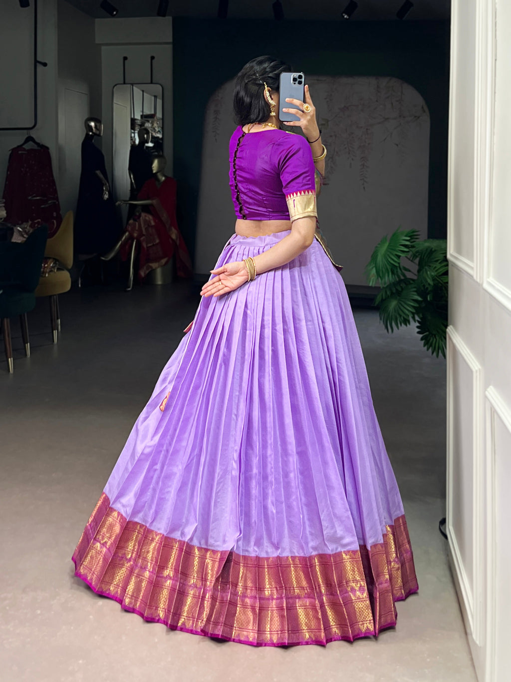 Vini lavender cotton silk zari weaving co-ord set lehenga