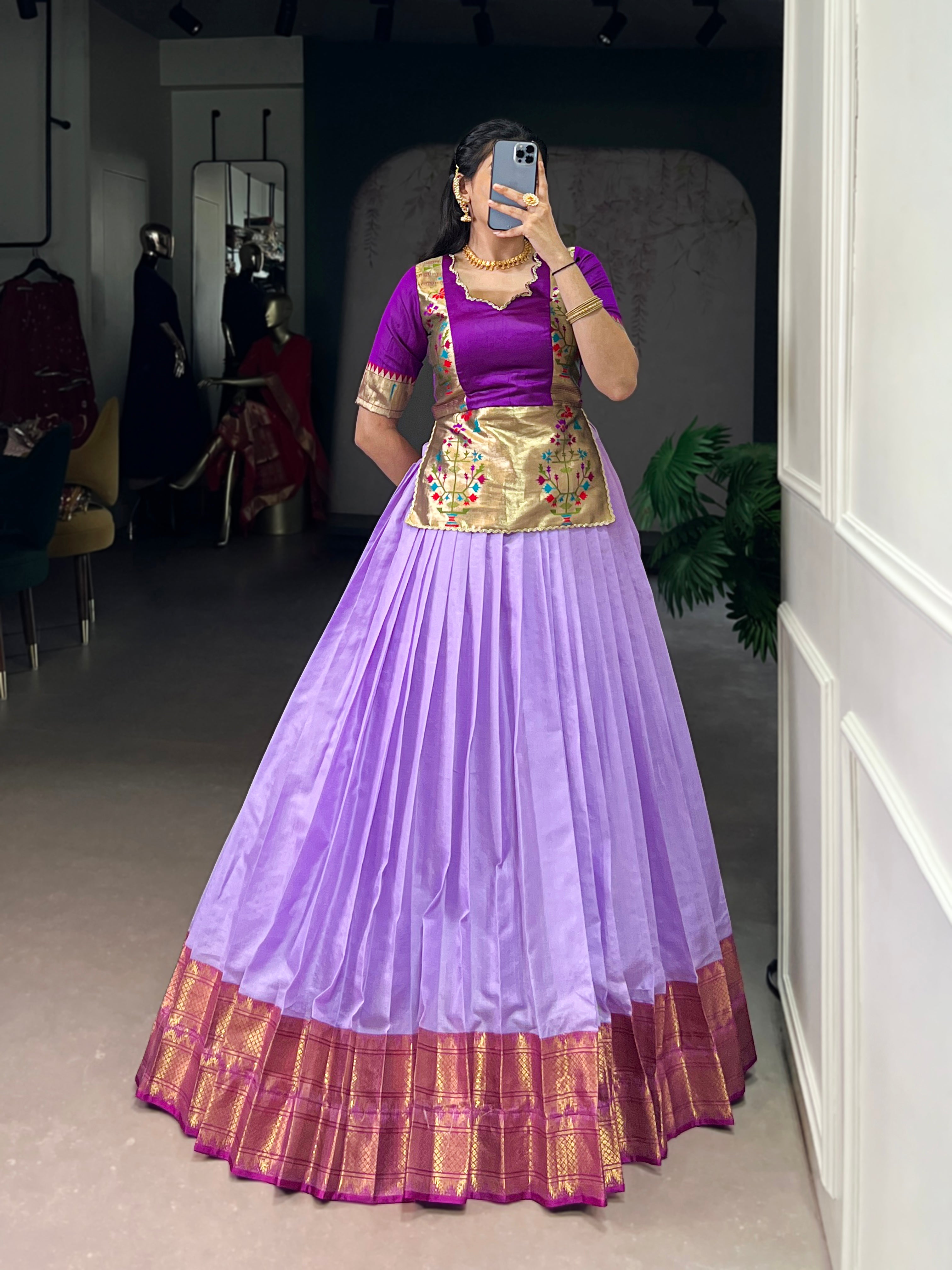 Vini lavender cotton silk zari weaving co-ord set lehenga
