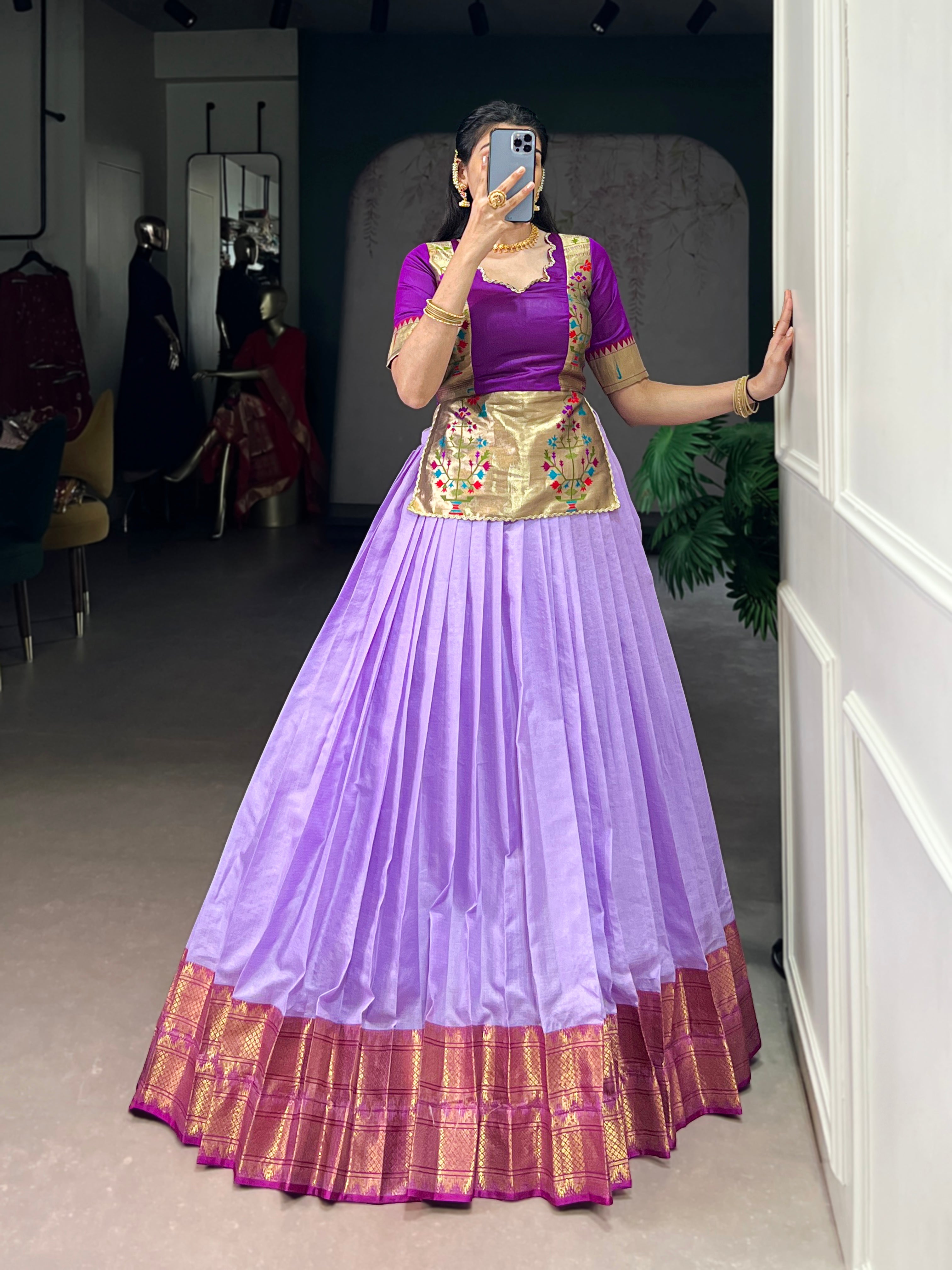 Vini lavender cotton silk zari weaving co-ord set lehenga