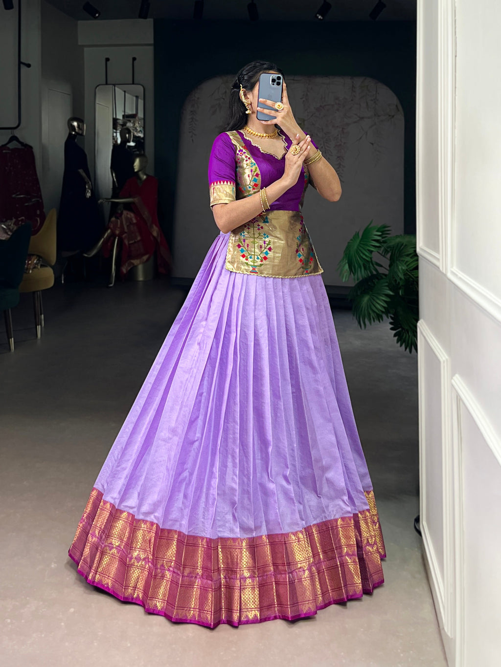 Vini lavender cotton silk zari weaving co-ord set lehenga