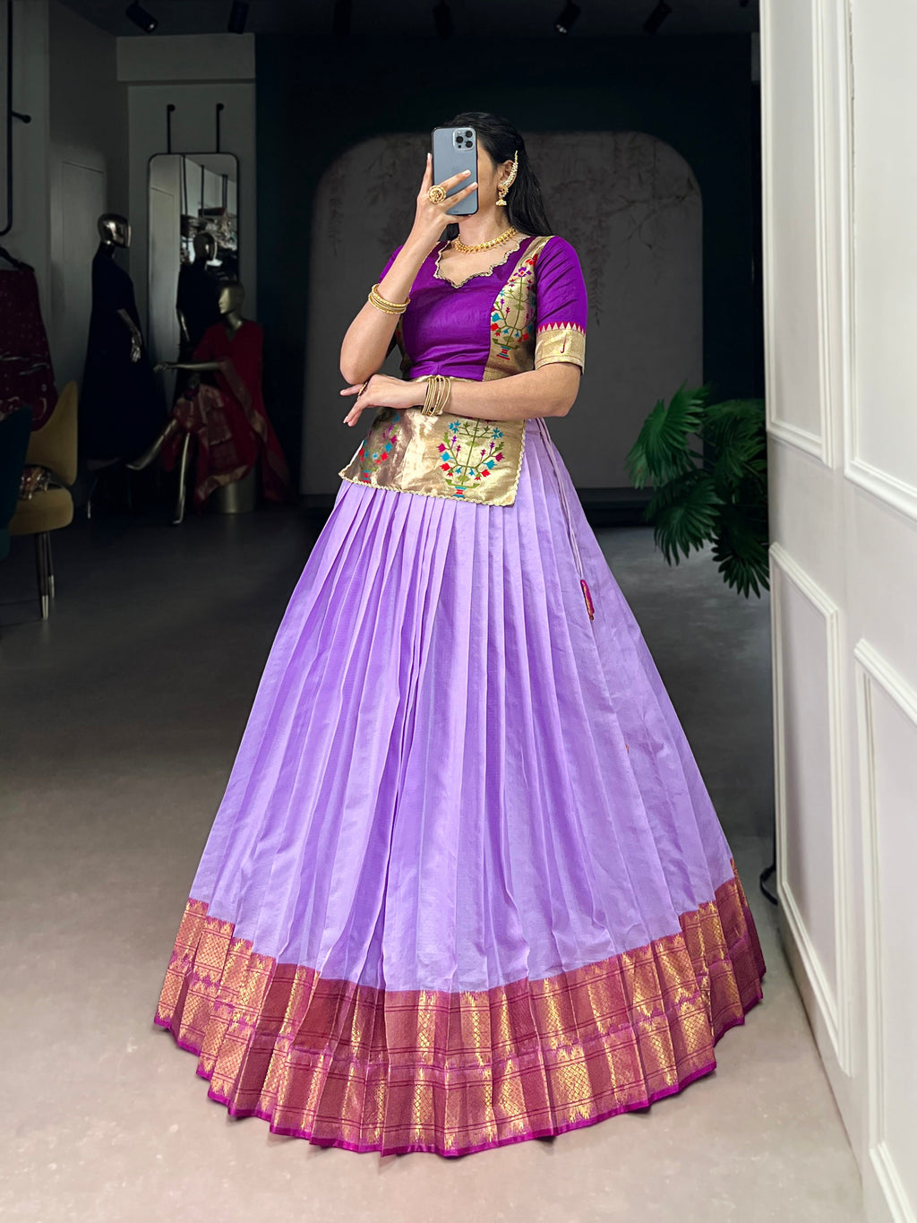 Vini lavender cotton silk zari weaving co-ord set lehenga