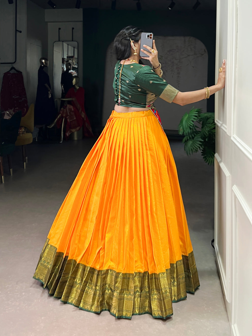 Vini mustard yellow cotton silk zari weaving co-ord set lehenga