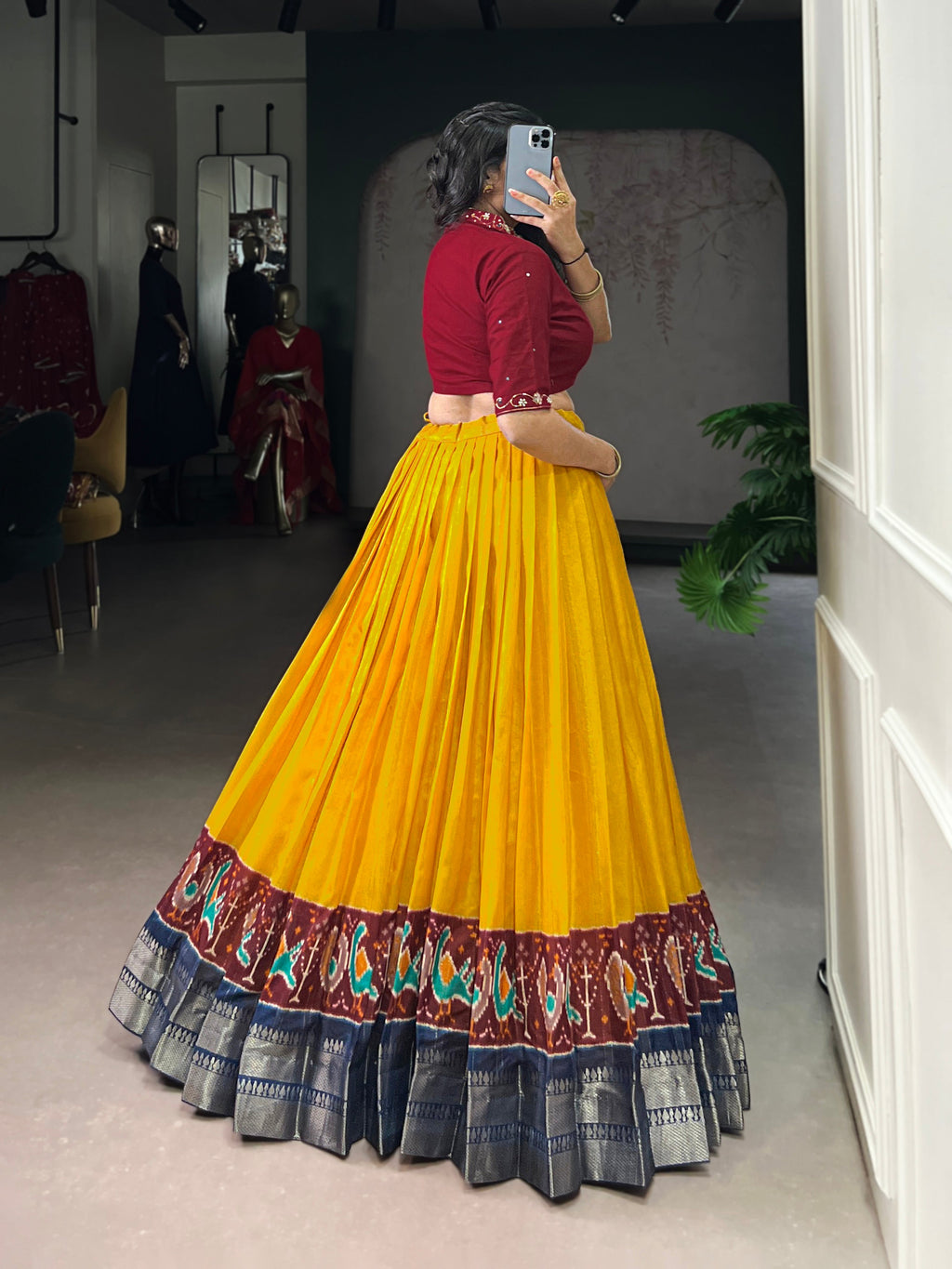 Nira mustard yellow poly cotton zari weaving co-ord set lehenga