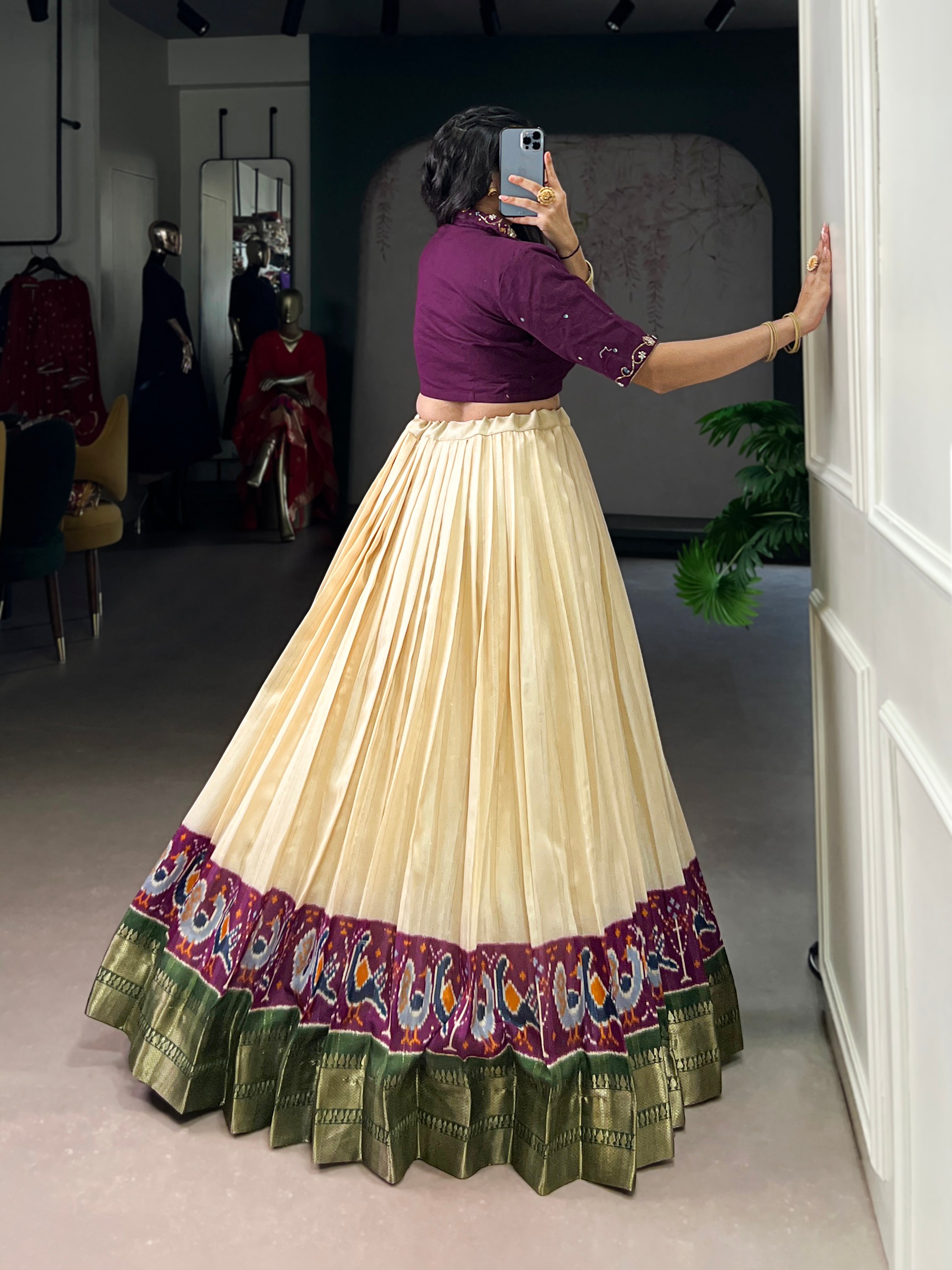 Nira off-white poly cotton zari weaving co-ord set lehenga