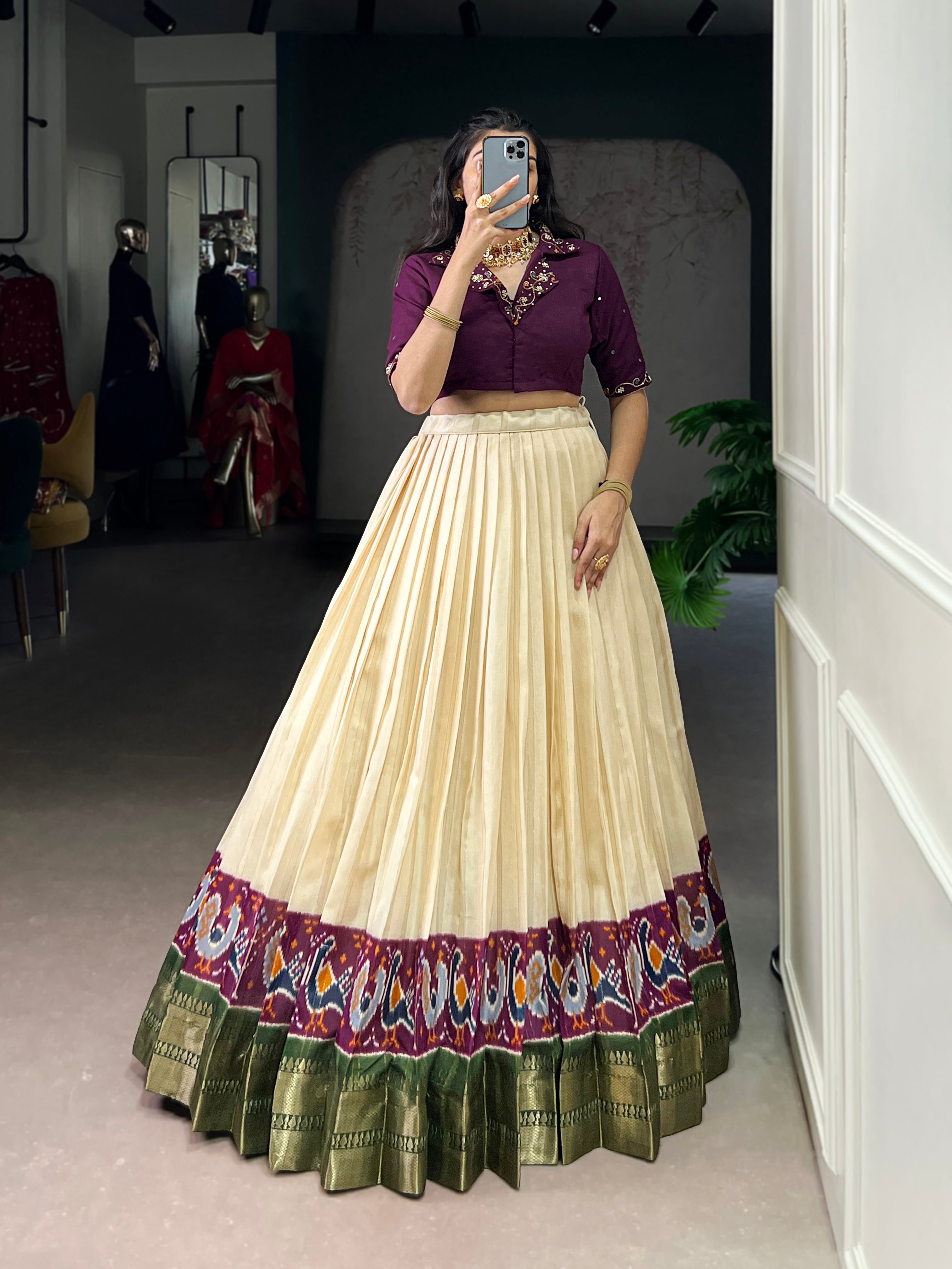 Nira off-white poly cotton zari weaving co-ord set lehenga