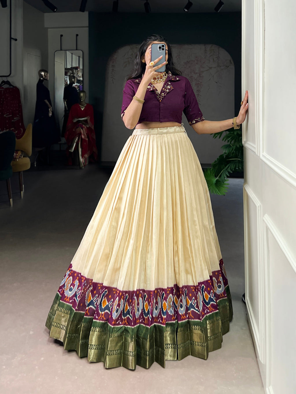 Nira off-white poly cotton zari weaving co-ord set lehenga