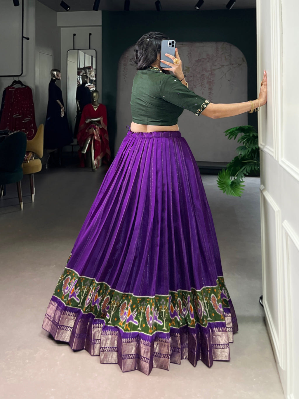 Nira purple poly cotton zari weaving co-ord set lehenga