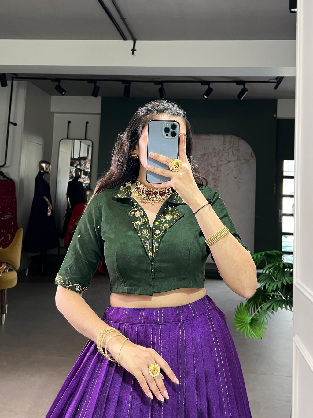 Nira purple poly cotton zari weaving co-ord set lehenga