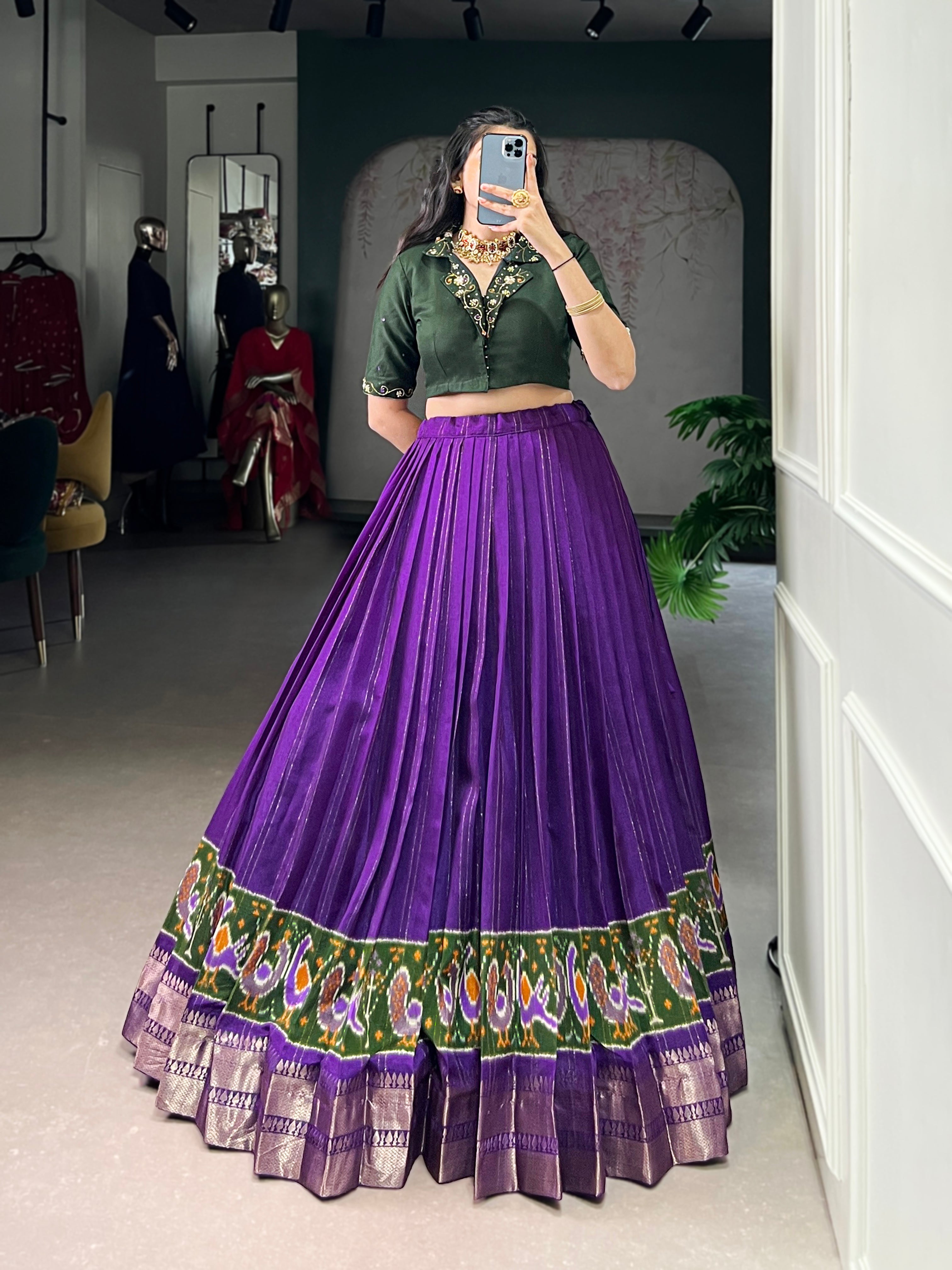 Nira purple poly cotton zari weaving co-ord set lehenga