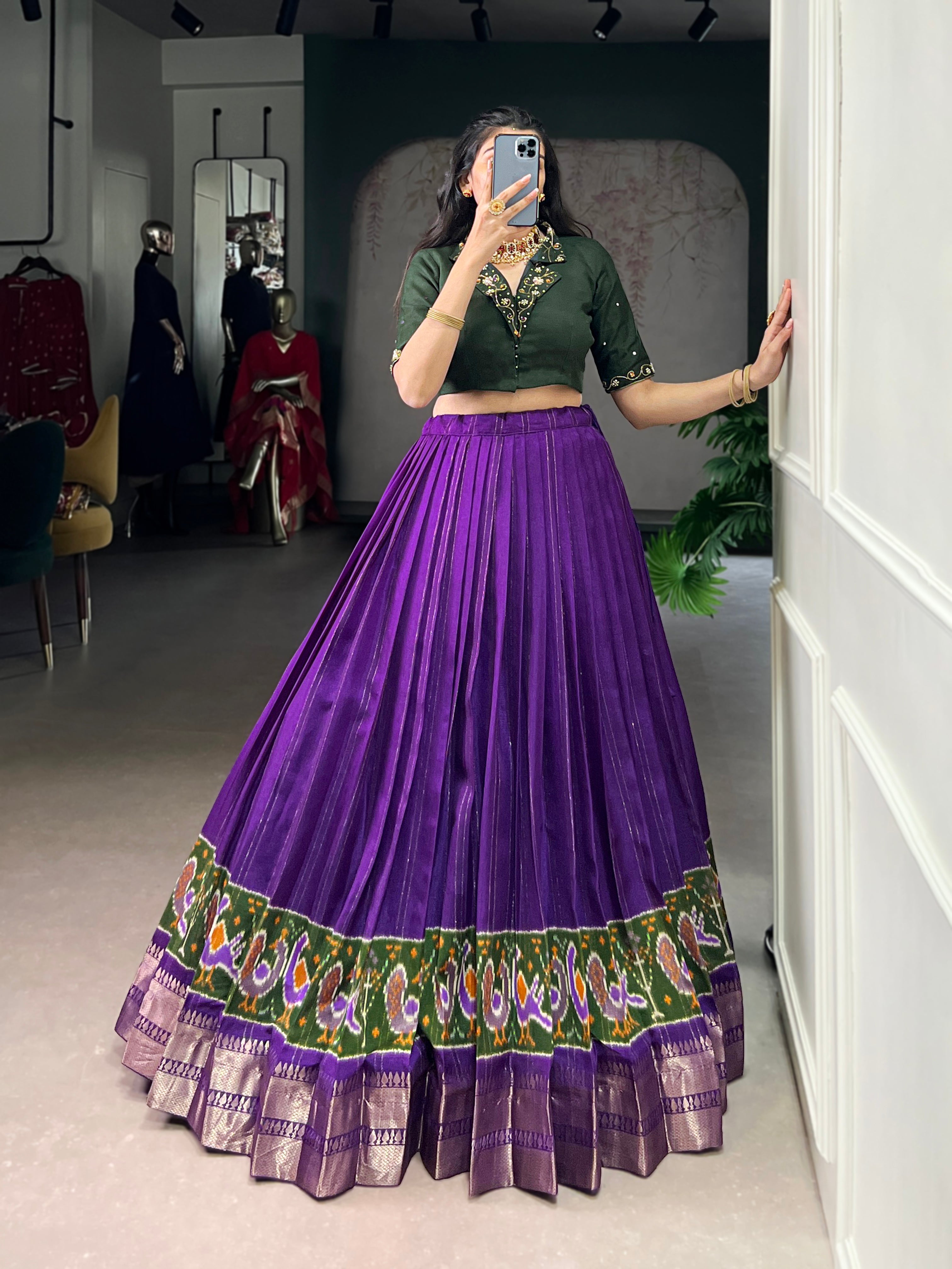 Nira purple poly cotton zari weaving co-ord set lehenga