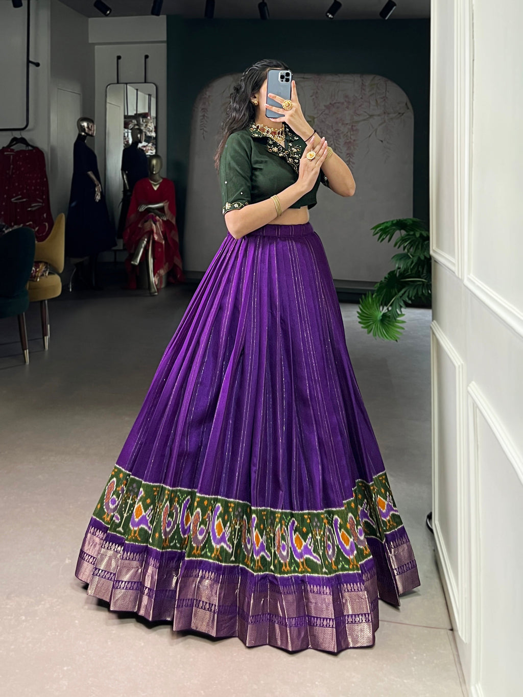 Nira purple poly cotton zari weaving co-ord set lehenga