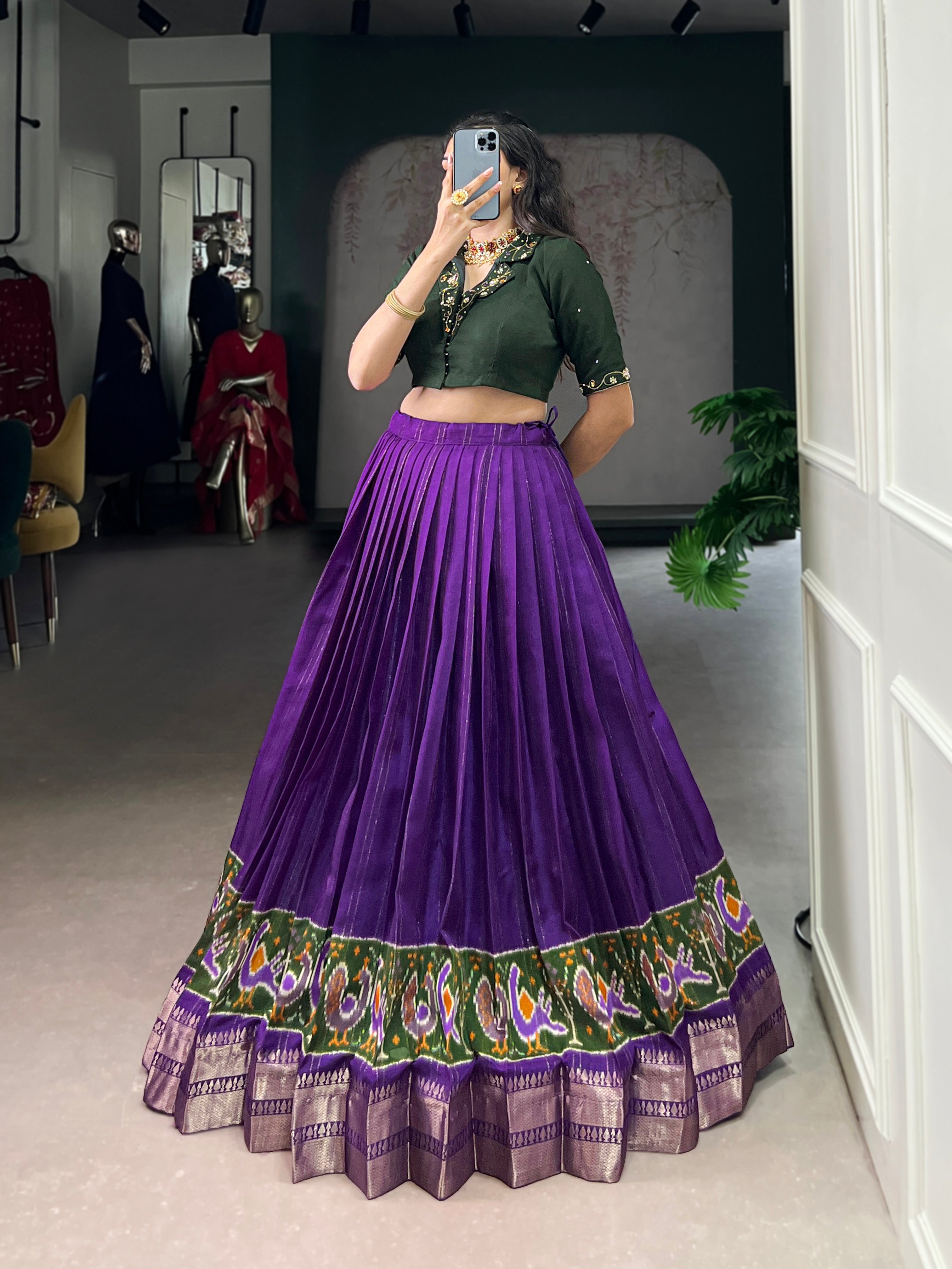 Nira purple poly cotton zari weaving co-ord set lehenga