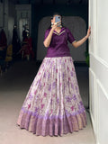 Diti purple Dola chex floral printed zari weaving co-ord set lehenga