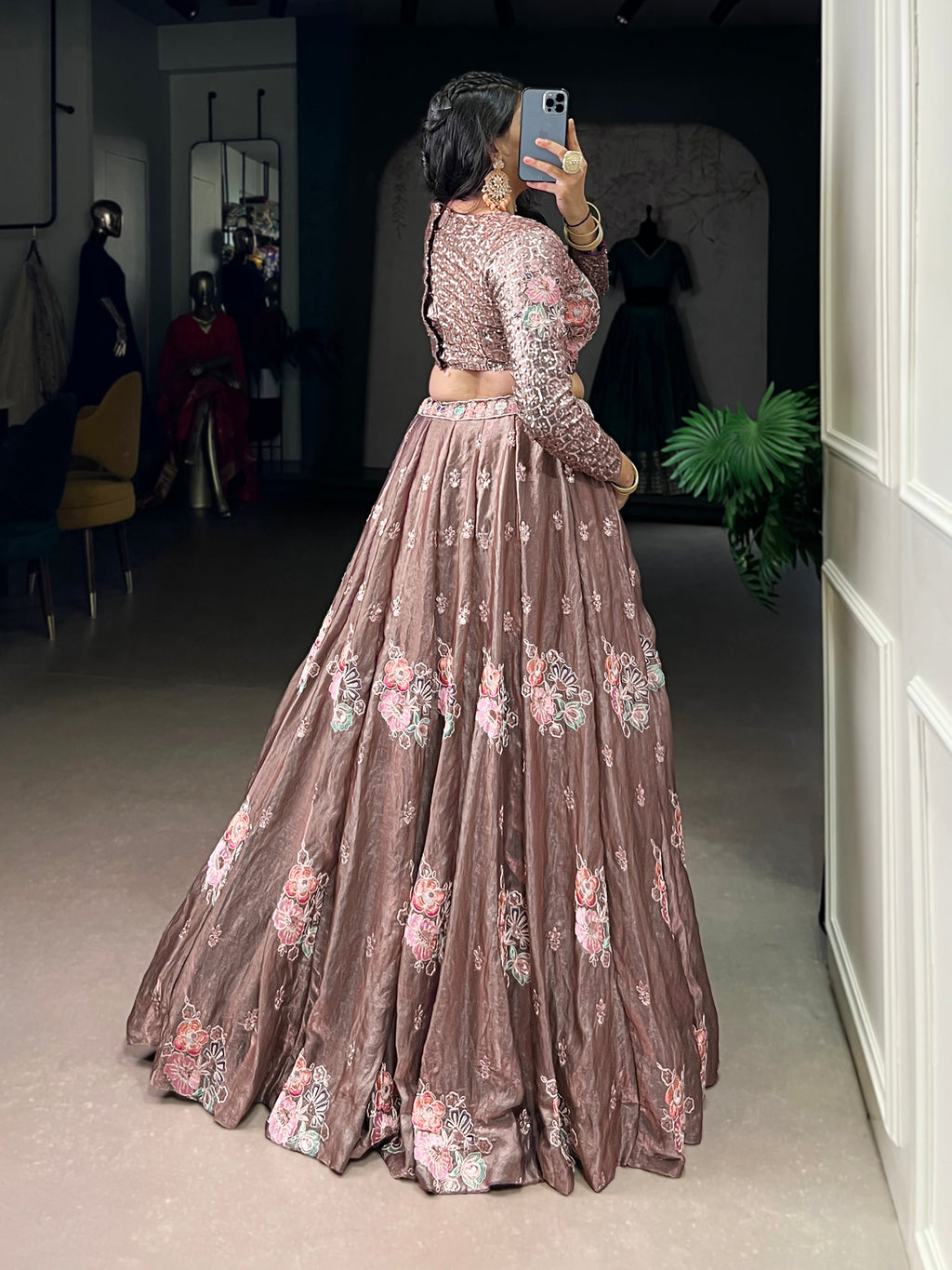 Anya brown Fendi sequins embroidery co-ord lehenga set