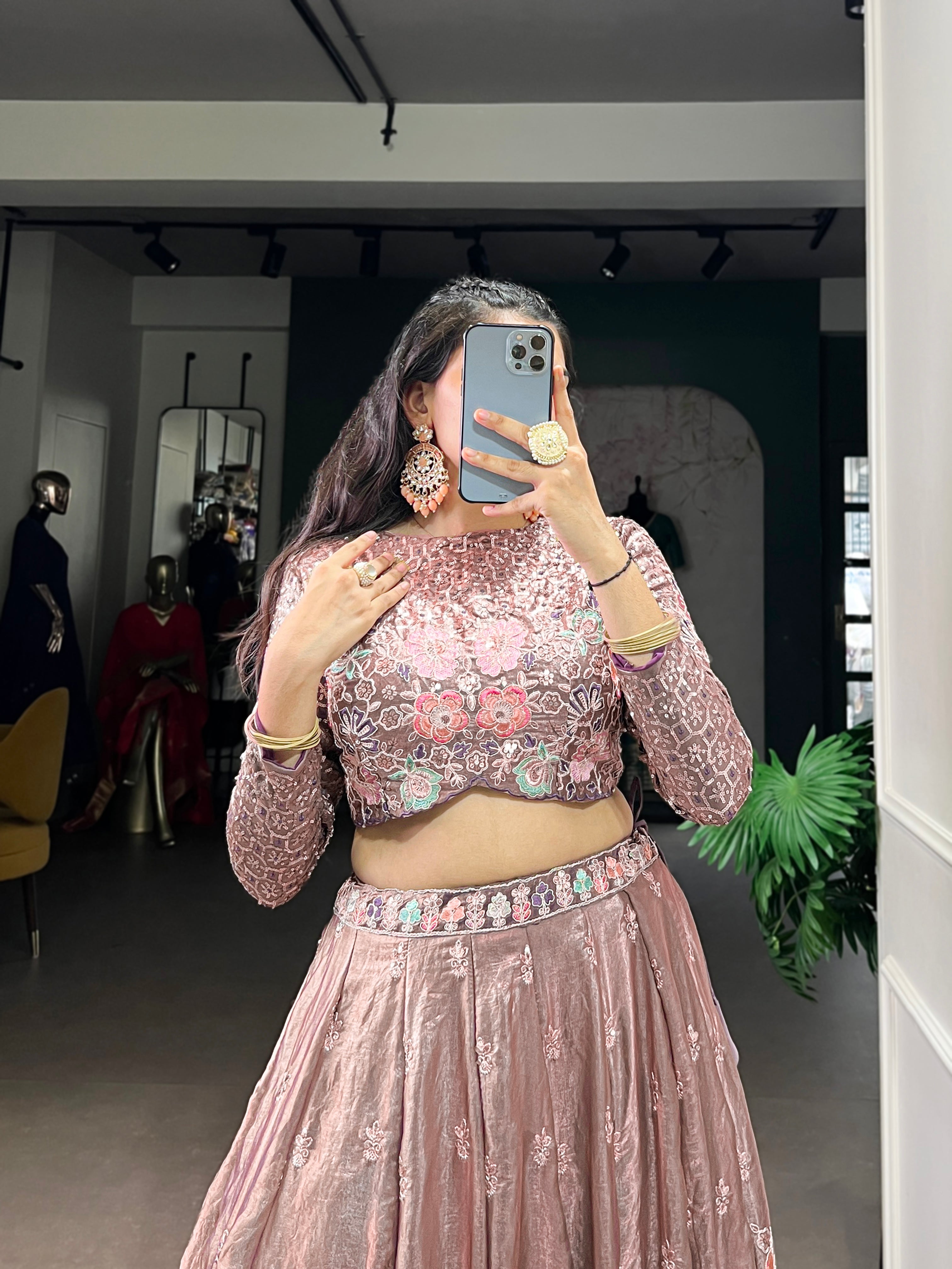 Anya brown Fendi sequins embroidery co-ord lehenga set