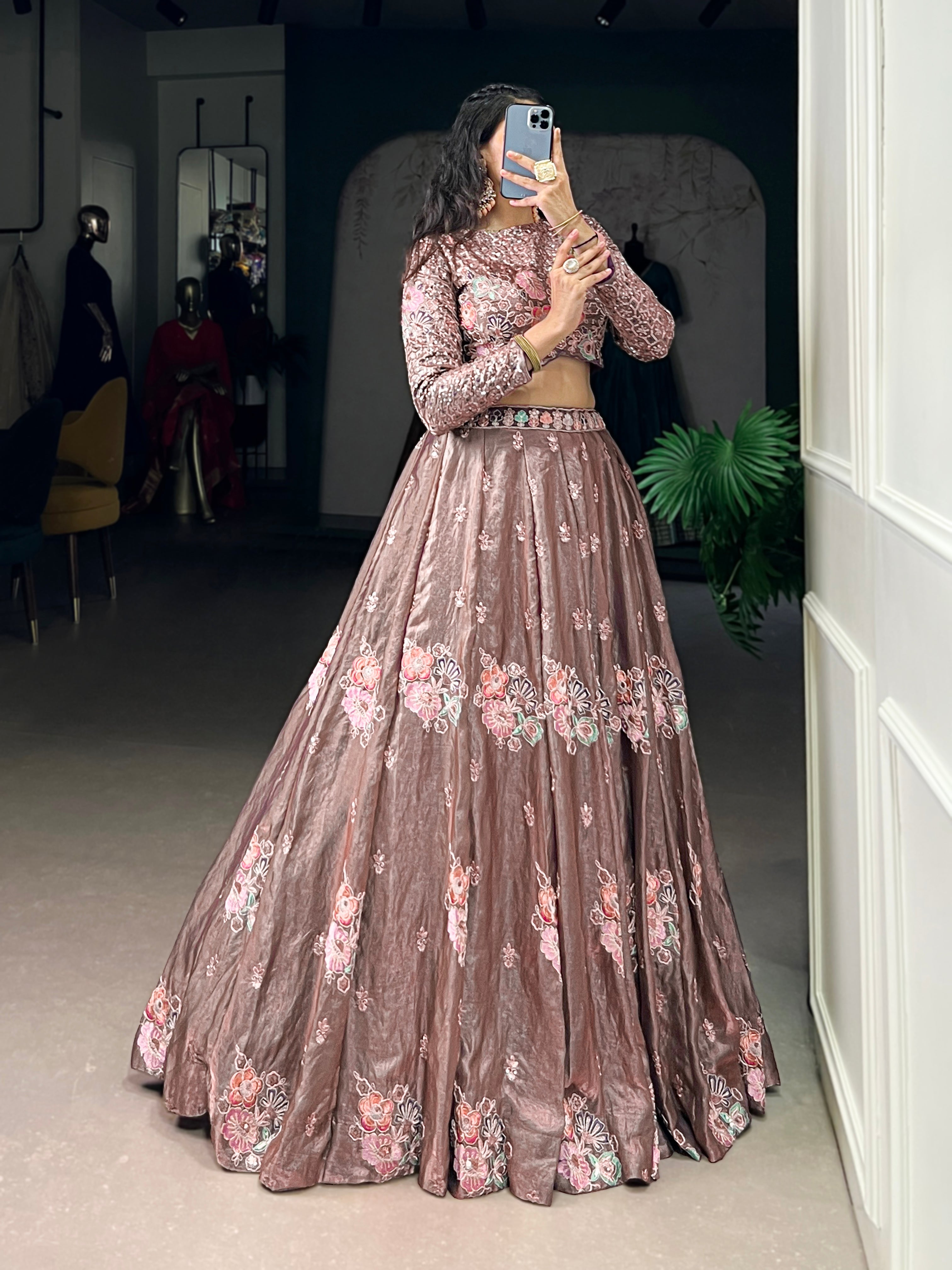 Anya brown Fendi sequins embroidery co-ord lehenga set