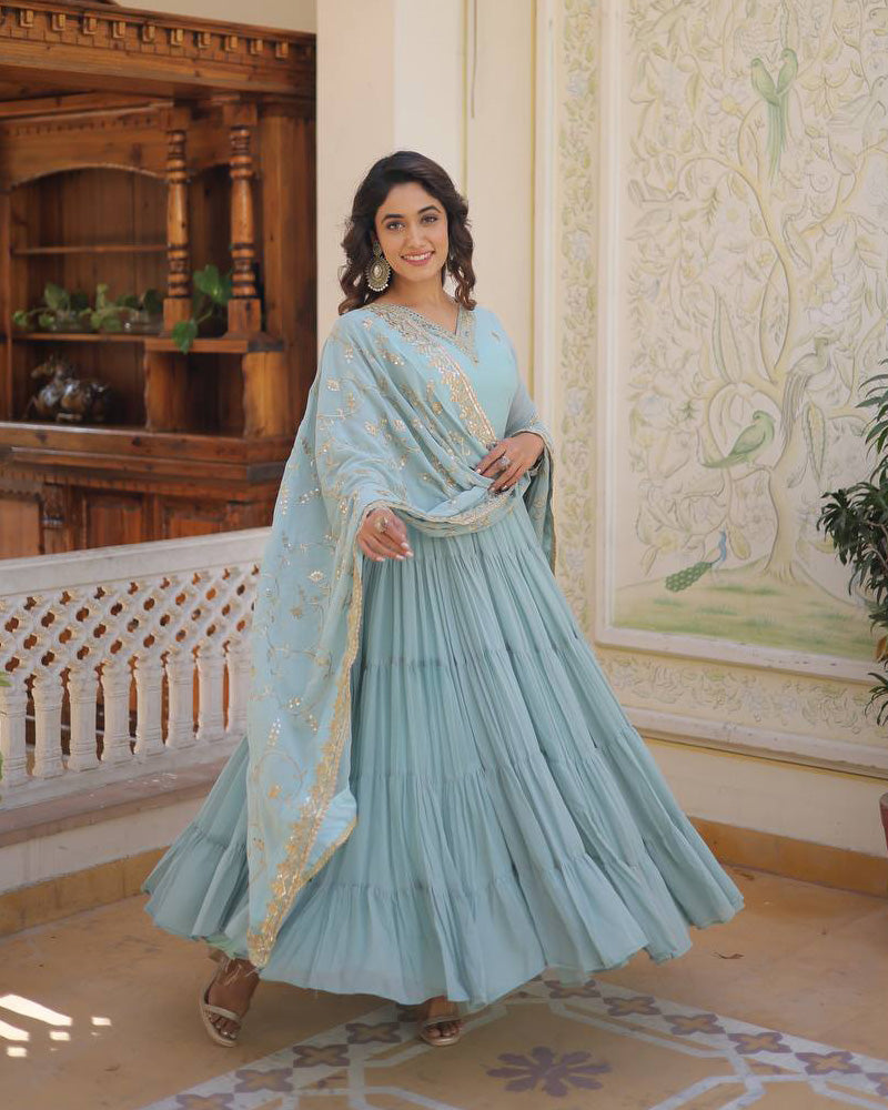 Kamakhya blue georgette anarkali gown set