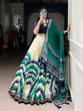 Siri navy blue Tasar silk dye printed lehenga choli with dupatta