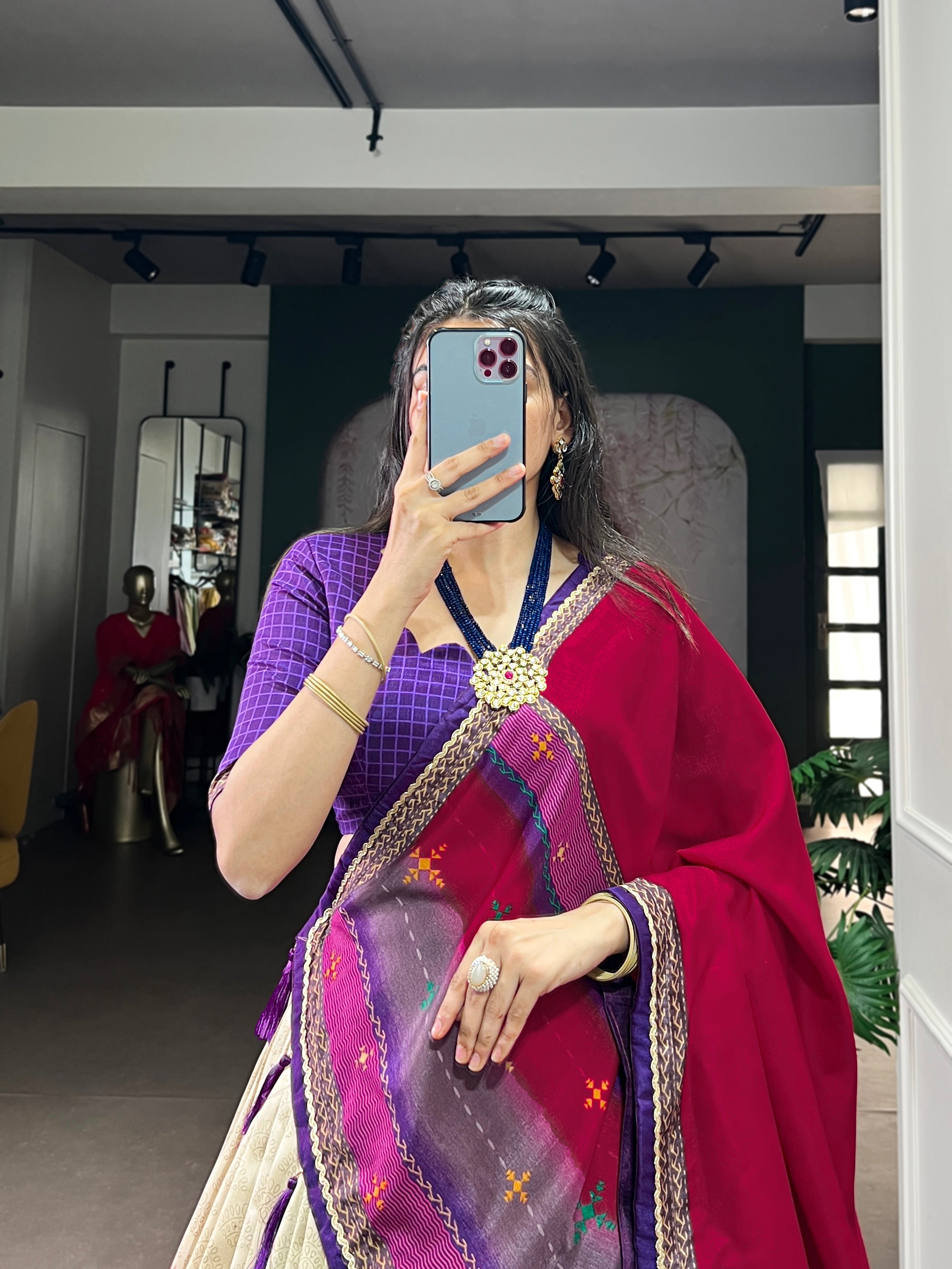 Siri purple Tasar silk dye printed lehenga choli with dupatta