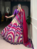 Siri purple Tasar silk dye printed lehenga choli with dupatta