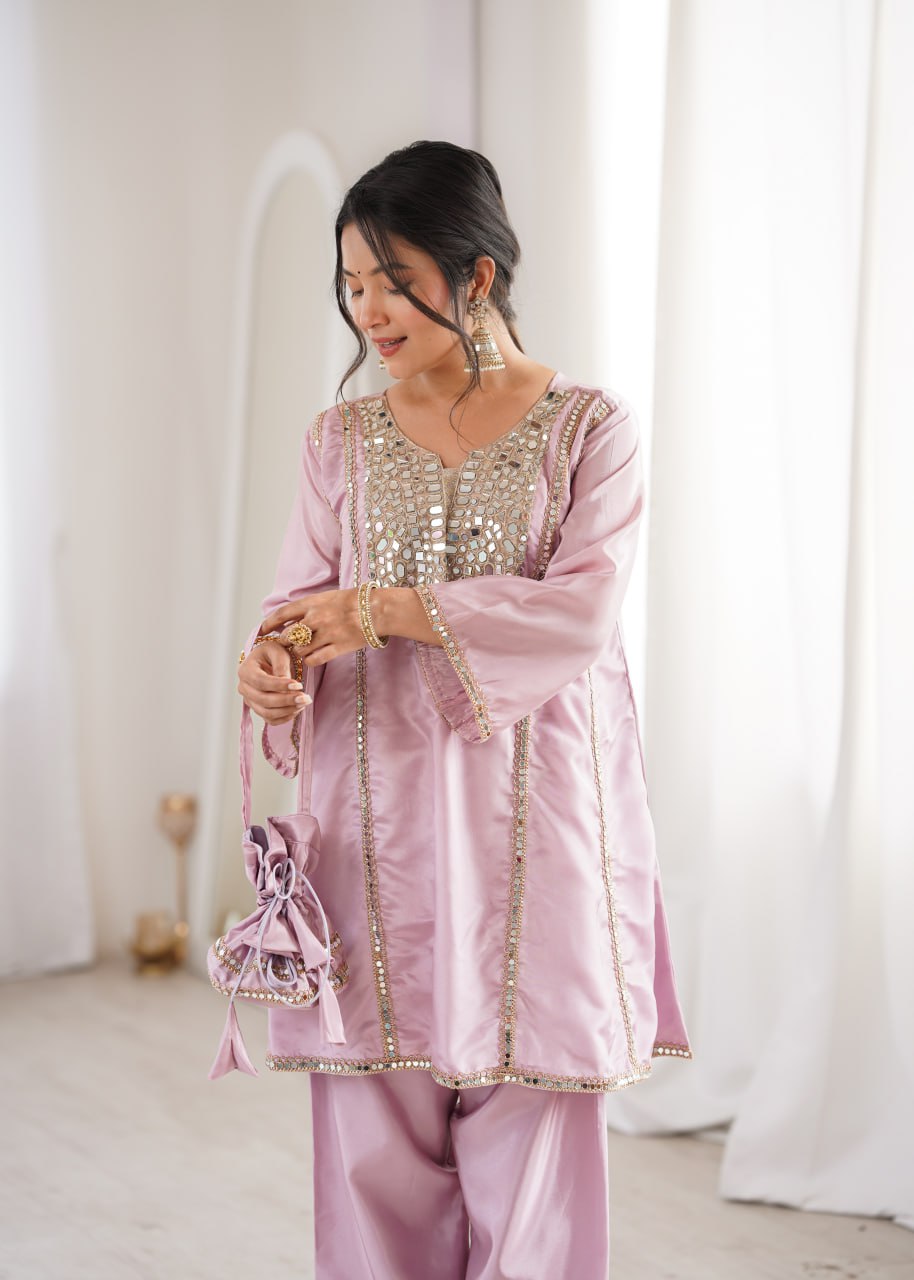 Soft Radiance Mirror Kurti Set