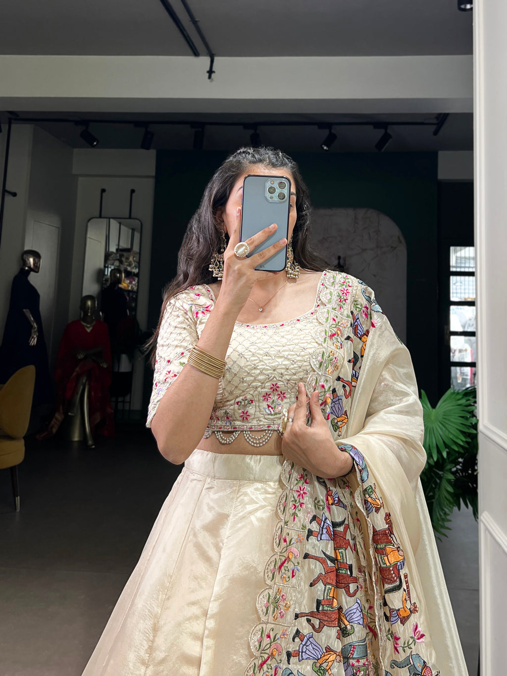 Hina off-white raspberry silk sequins thread embroidery lehenga choli