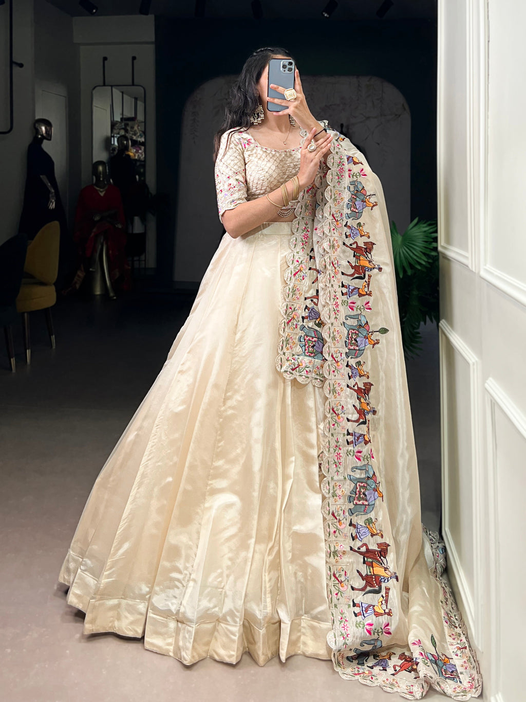 Hina off-white raspberry silk sequins thread embroidery lehenga choli