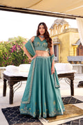 Zarakh sky blue crush silk lehenga choli with sequins and thread embroidery work