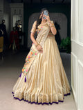 Kalyani cream shimmer Paithani zari weaving lehenga choli with purple border and dupatta