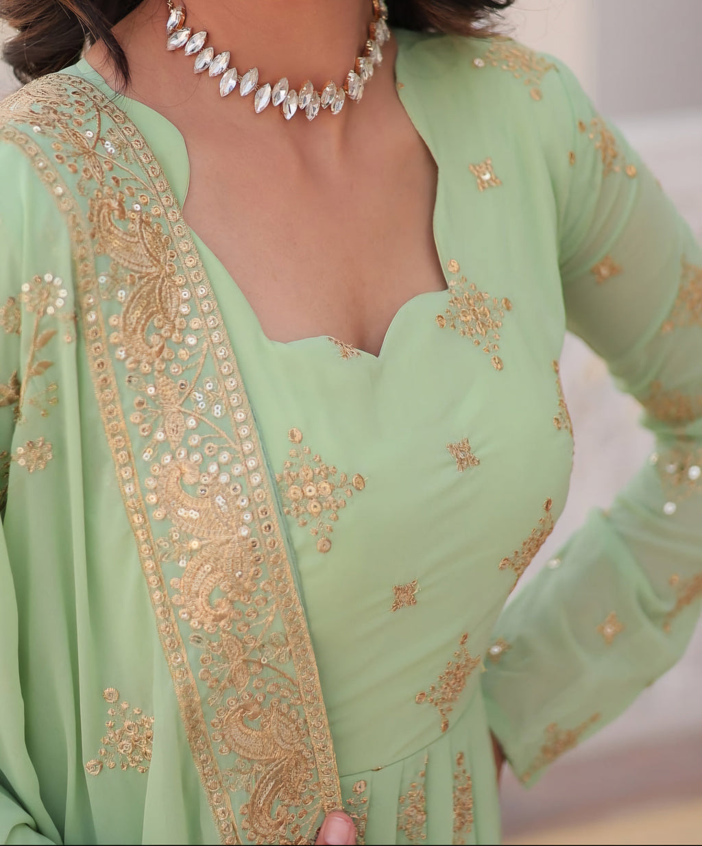 Sevya green georgette embroidered Anarkali gown set