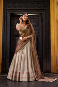 Aadhya cream dupion silk zari weaving half saree lehenga