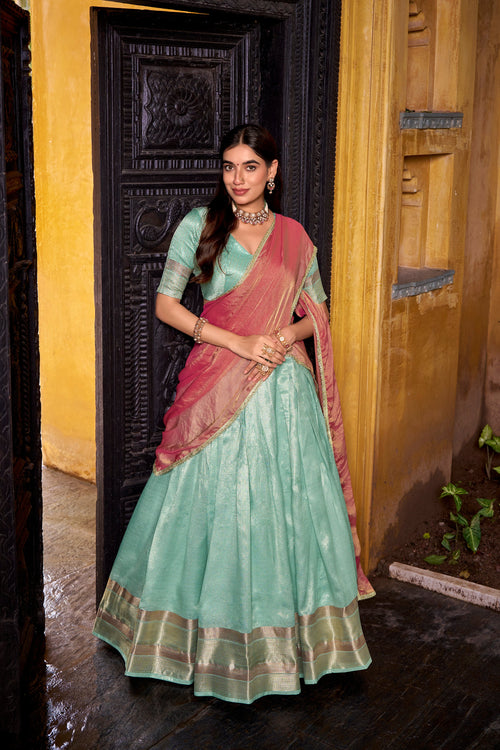 Aadhya sky blue dupion silk zari weaving half saree lehenga