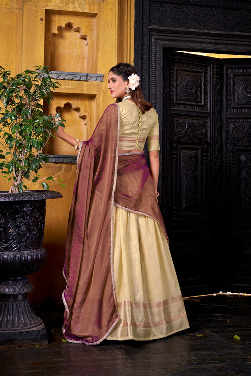 Aadhya yellow dupion silk zari weaving half saree lehenga