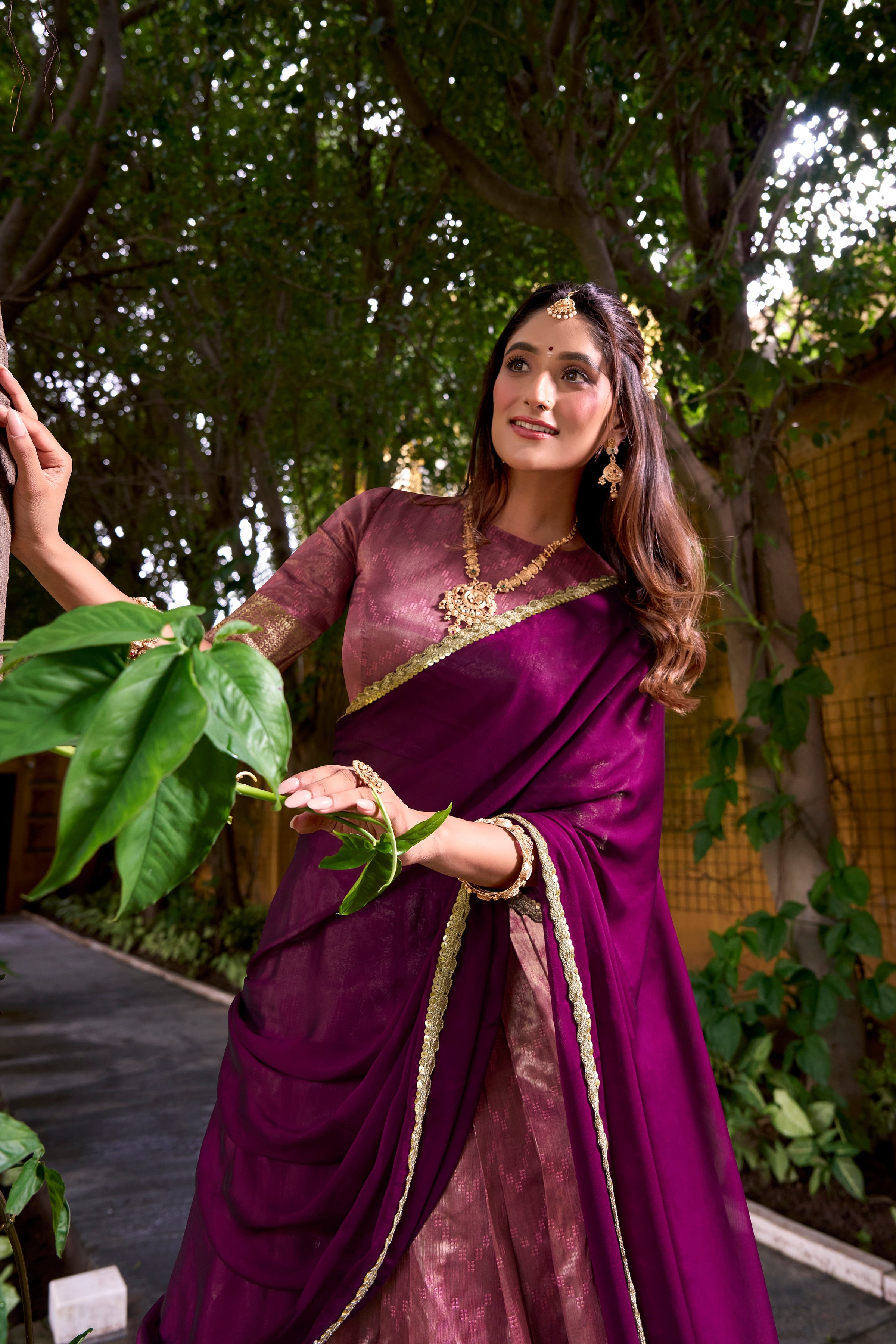 Suvarna pink dupion silk half saree lehenga with zari weaving work