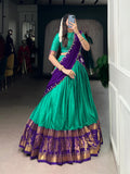 Niya sea green poly cotton half saree lehenga with zari weaving