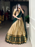 Niya cream poly cotton half saree lehenga with zari weaving