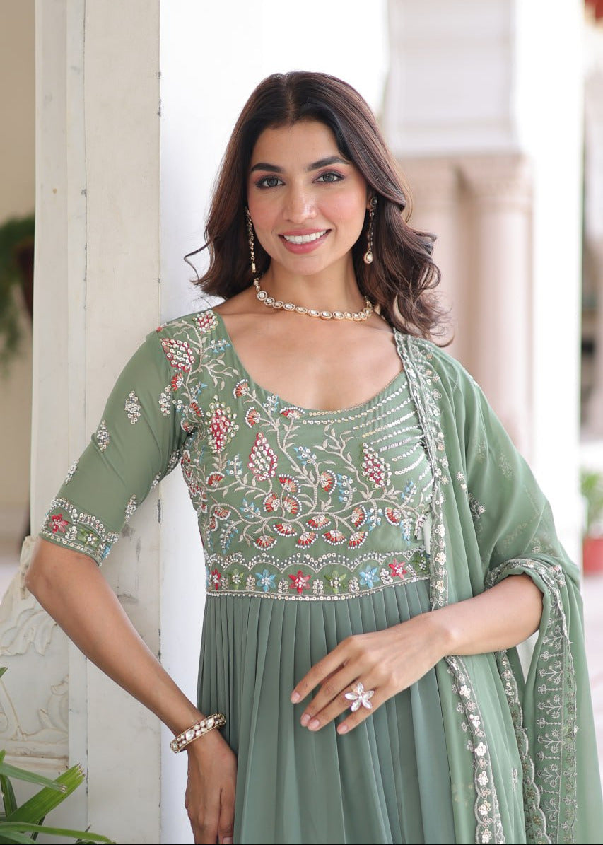 Elegance Multithread Embroidered Gown