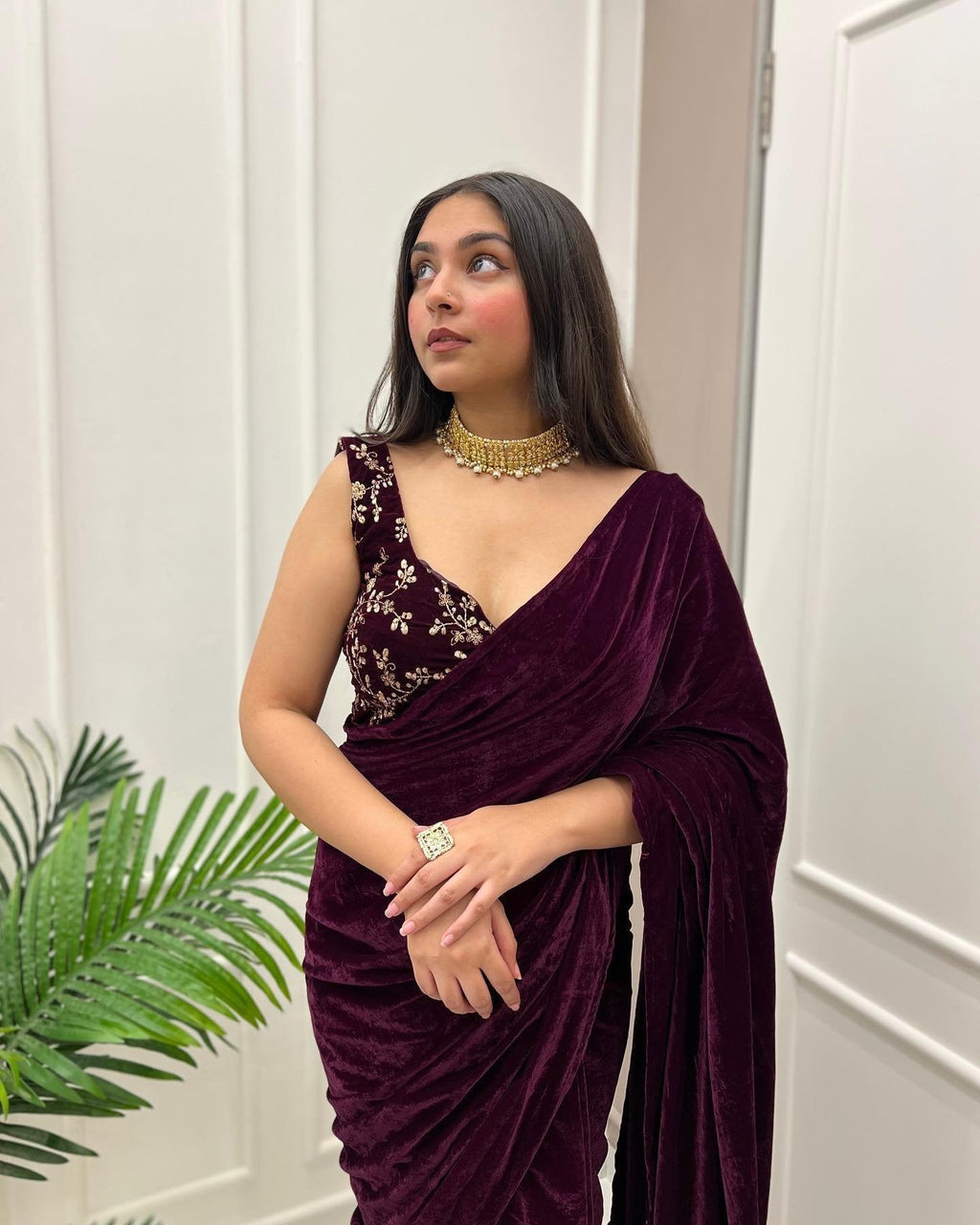 Vino velvet elegance wine colored saree