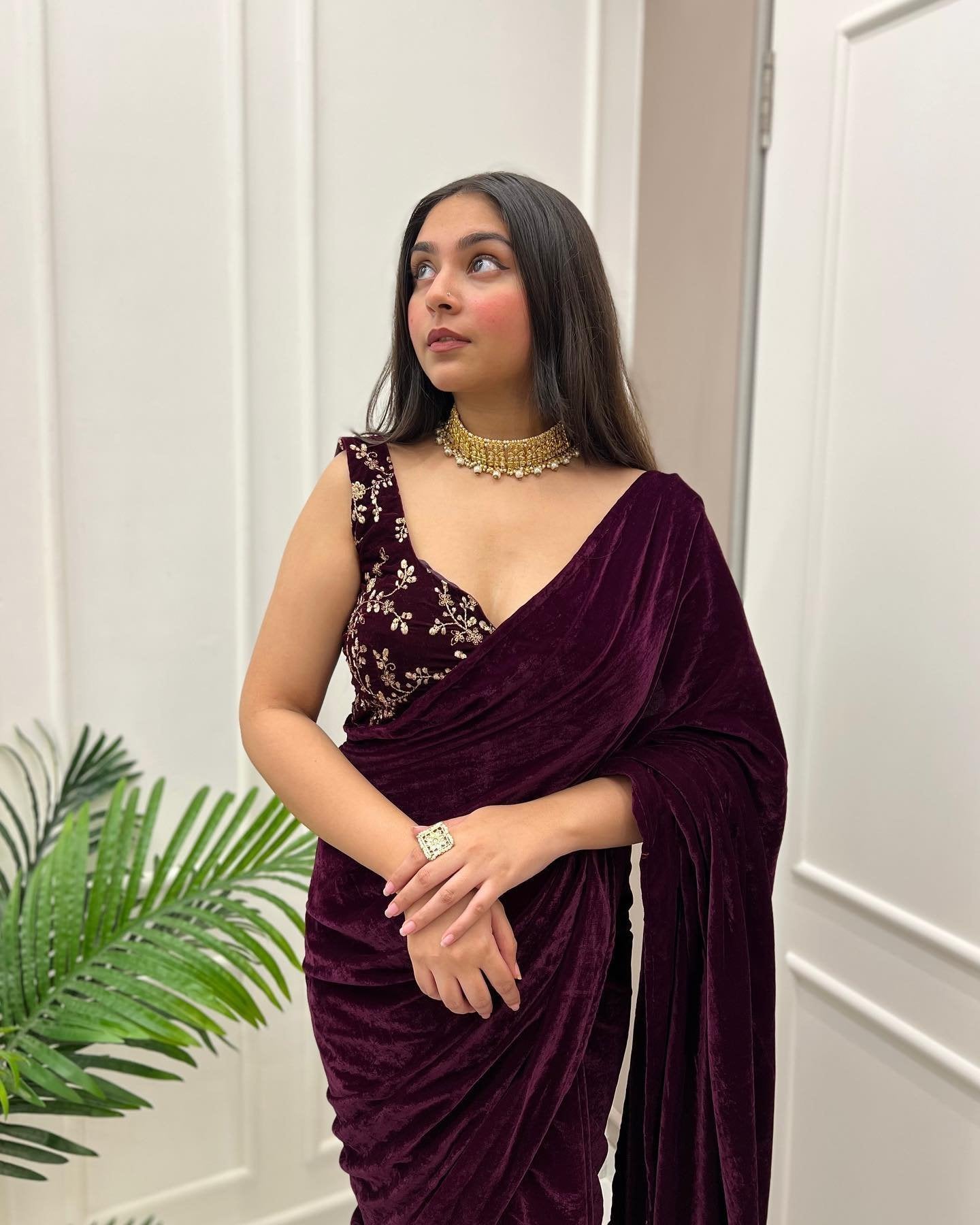 Vino velvet elegance wine colored saree