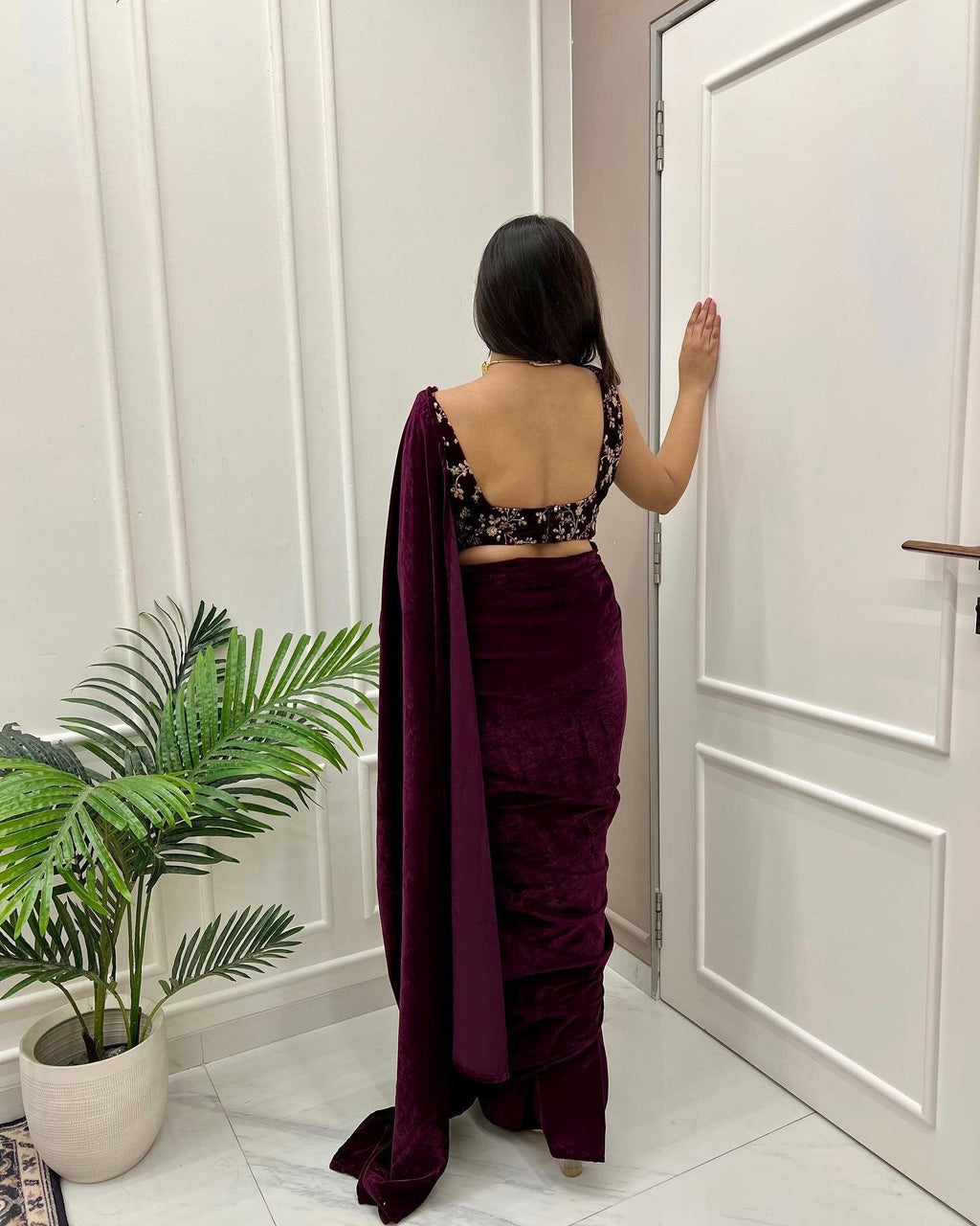 Vino velvet elegance wine colored saree