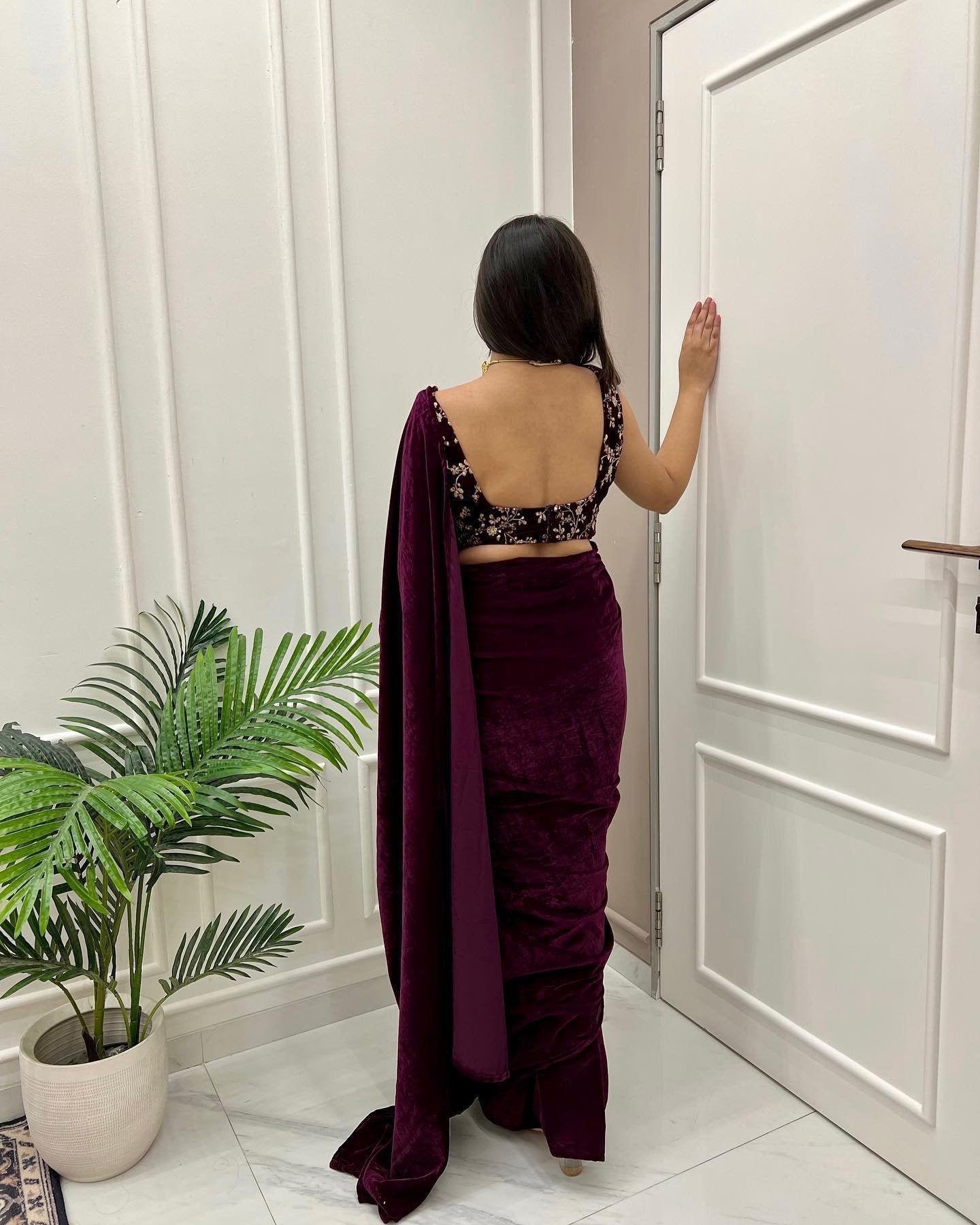 Vino velvet elegance wine colored saree