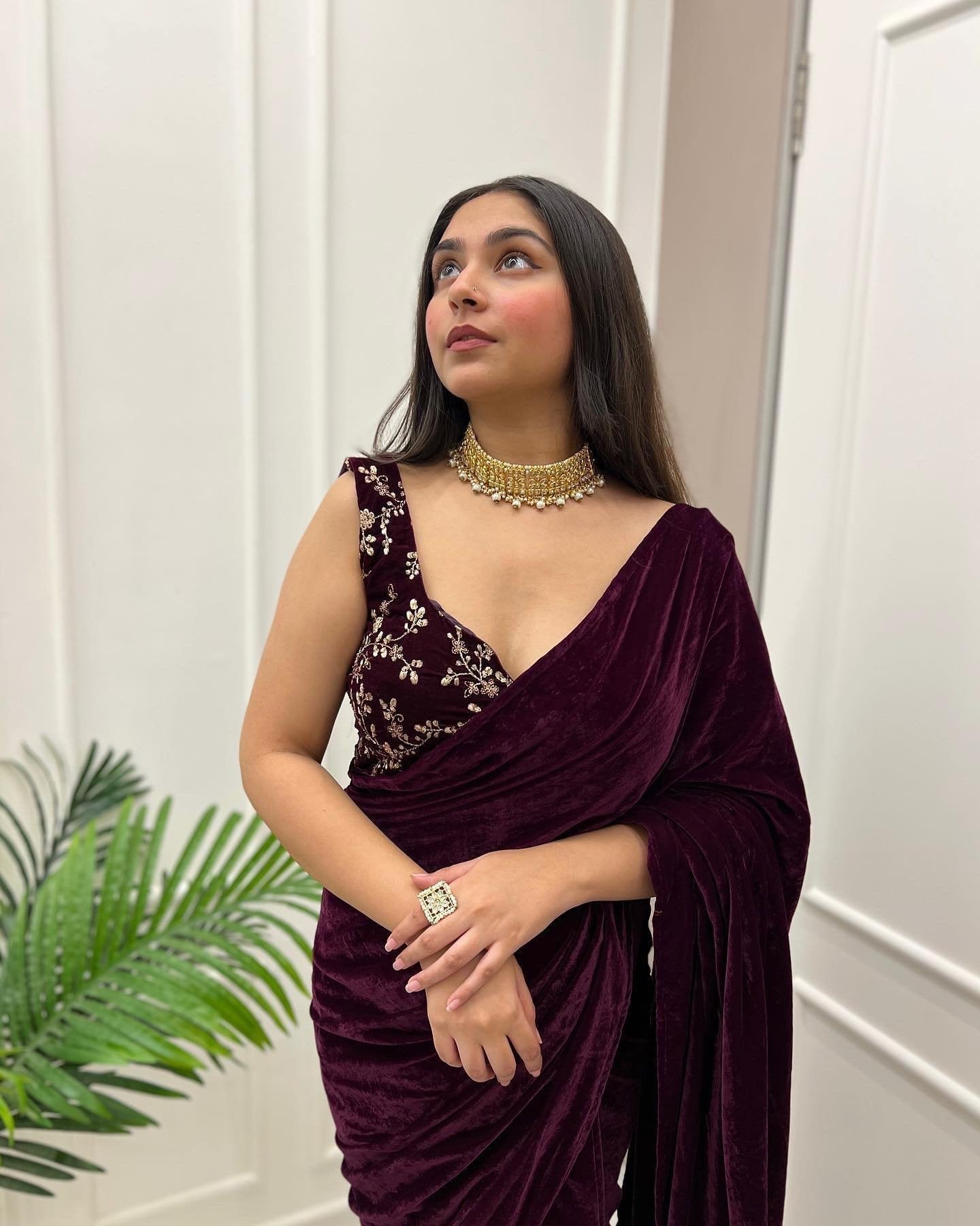 Vino velvet elegance wine colored saree