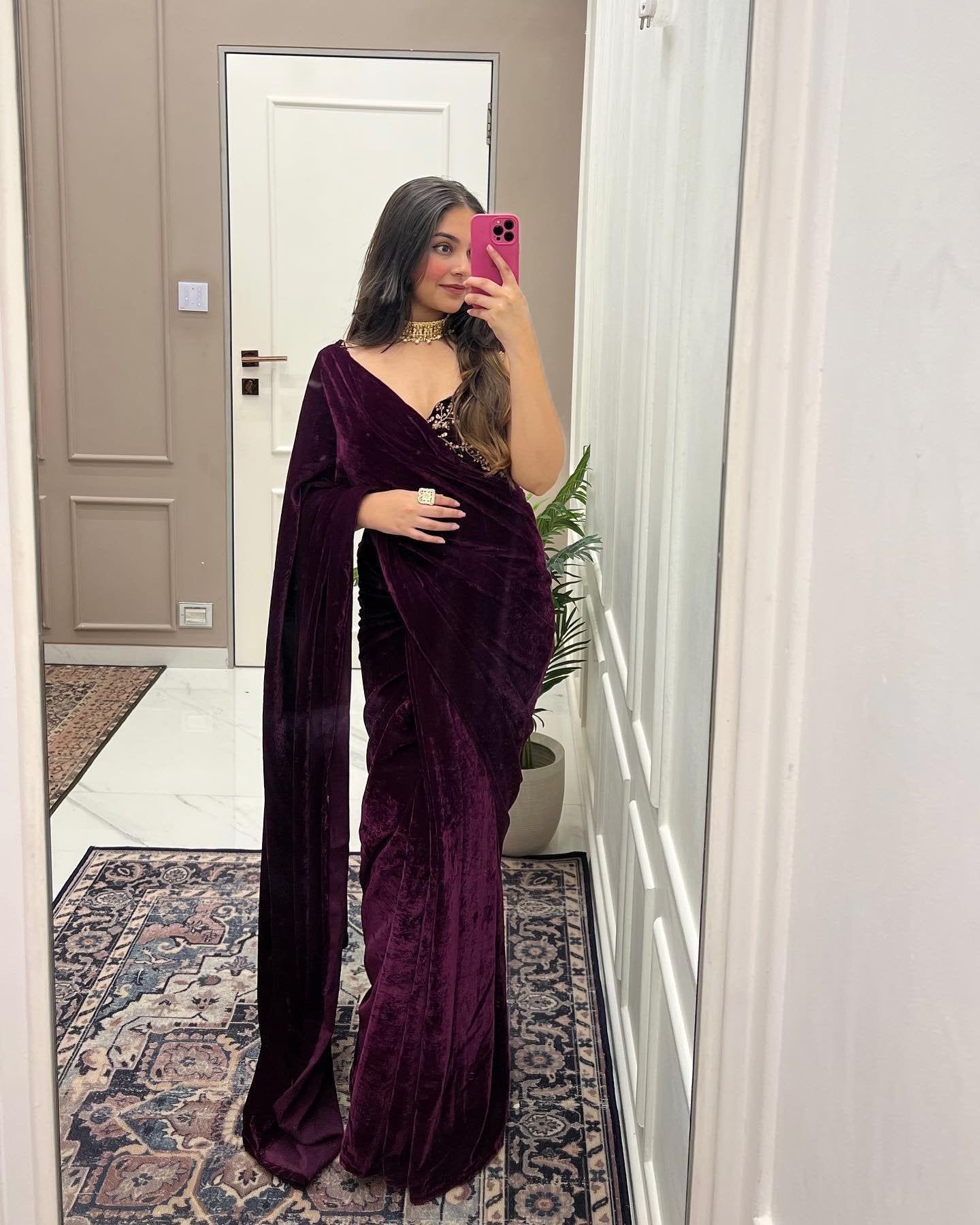 Vino velvet elegance wine colored saree